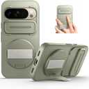 SURITCH for Google Pixel 10/10 Pro Case with 360 Rotatable Hand Strap Phone Grip Holder & Invisible Kickstand & Slide Camera Cover, Protective Cover for Pixel 10/10 Pro -Green