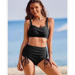 Women High Waisted Bikini Sets Two Piece Swimsuits 2025 Twist Front Tummy Control Bathing Suits with Drawstring, Size M
