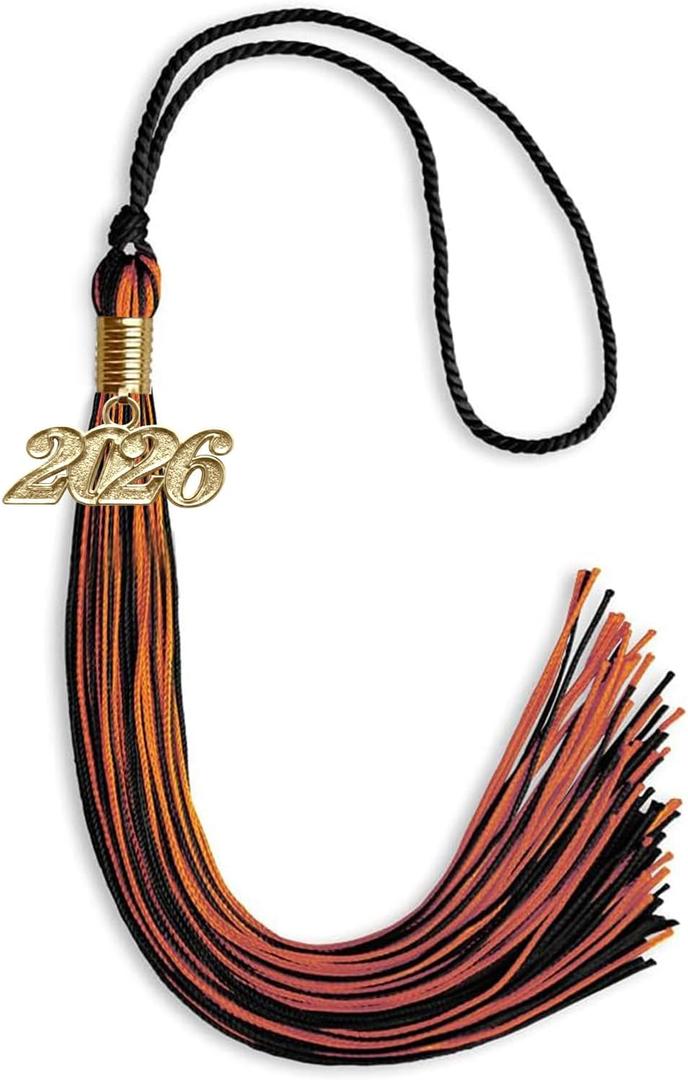 Endea Graduation Mixed Double Color Tassel with Gold Date Drop (Black/Orange, 2026)