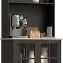 HOMCOM Kitchen Pantry Storage Cabinet, 72" Freestanding Cabinet with Hutch, Large Countertop, Glass Doors and Adjustable Shelves for Dining Room, Black (1)