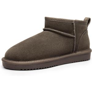 DREAM PAIRS Ankle Winter Mini Boots for Women Genuine Suede Faux Fur Lining Water Resistant Warm Snow Boots Slip On Memory Foam Comfort Booties FuzzyClassic (8, Taupe)