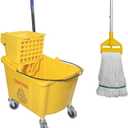 Commercial Mop Bucket with Side Press Wringer on Wheels, Including One Commercial Mop, 35 Quart, Yellow