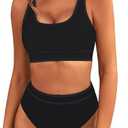 BMJL Women's High Waisted Bikini Sets Sporty Two Piece Swimsuits Color Block Cheeky High Cut Bathing Suits, XXL