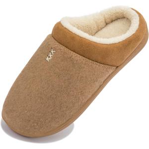 NewDenBer Women's Cozy Memory Foam Slippers Soft Fleece Lined Slip on Indoor Outdoor House Shoes (5-5.5, 5. Tan)