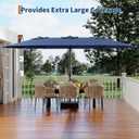 Garvee 15 ft Rectangular Patio Umbrella with Base Included - Large Patio Umbrella with Crank Handle, UV Protection for Outdoor Market, Backyard, Pool - Navy Blue