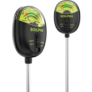 SOILPHU Soil pH Tester,4 in 1 Soil Moisture Meter,Soil Tester for Soil Moisture/PH Meter/Sunlight Intensity/Soil Fertility,Soil Test Kit for Garden,Lawns,Farm and Potted Plants, Flower In/Outdoor Use