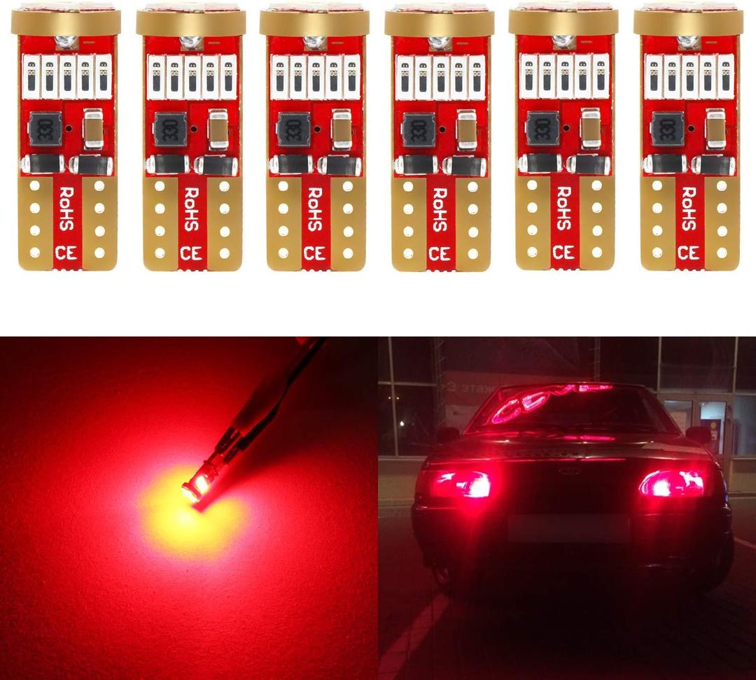 PHINLION 194 Red LED bulbs Super Bright 168 175 2825 T10 Wedge LED Replacement Bulbs for Interior Dome Map Reading Courtesy Trunk Parking Tail License Plate Lights, Pack of 6
