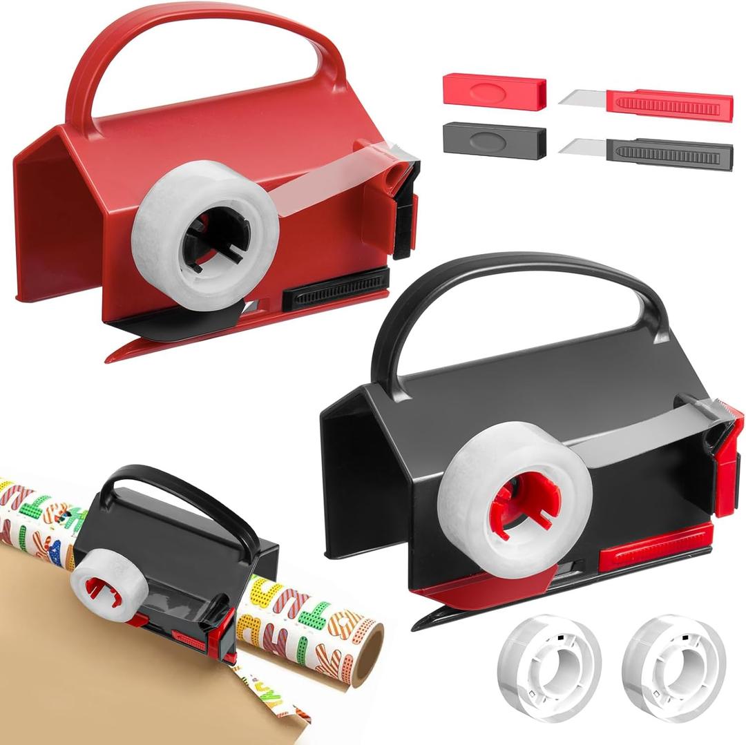2 Pack Wrapping Paper Cutter with 2 Replaceable Blades & 4 Tapes, Christmas Gift Wrapping Paper Roll Cutter Tool Tube Holder Slidding Slicing for Birthday Holiday (2PCS Cutters)