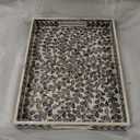 CLAYNIX Serving Tray 15.7" X11.8", Lacquer Mother of Pearl Inlay Mosaic Tray, Rectangle Wooden Marble Tray with Handles Trays for Tea, Breakfast in Bed, Table (Black Leaf)