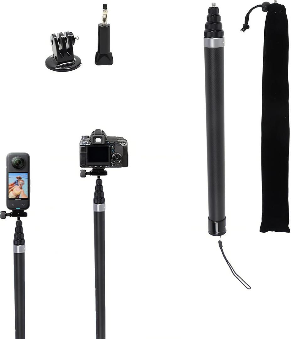 9.8ft Long Invisible Selfie Stick - Carbon Fiber Monopod (110in/280cm) for X4, X3, ONE X2, ONE R, ONE X, GO 3S, 3, 2 - Lightweight & Portable Extension Pole for 360 Cameras