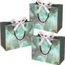 JZTang 3 Pcs Gift Bags 14.4'' x4.8'' x 10'' Reusable Gift Bags with Handles for Baby Shower Bridal Wedding Birthday (3 Pcs Green Pattern)