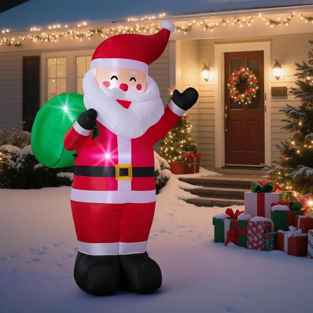 6FT Christmas Inflatable Santa Outdoor Decoration, Blow up Santa Claus Carrying Gift Sack Yard Decoration, Large Inflatable Santa Decor for Xmas Holiday Garden Lawn Patio