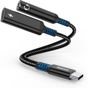 ZOOAUX USB C to 3.5mm Audio Adapter and Charger, 2 in 1 Type C to Aux Headphone Jack Dongle Cable Cord with PD 60W Fast Charging for iPhone 16/15, Galaxy S25/S24/S23 Ultra, iPad Pro, Pixel (Black)