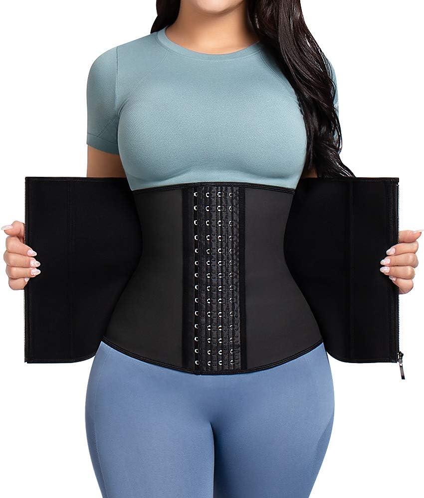 Waist Trainer for Women Latex Zipper Corset Sport Cincher Hourglass Body Shaper (3X-Large, Black-4hooks&zip)