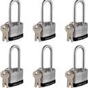 Laminated Steel Padlock with Key, 6 Pack Keyed Alike Padlocks with Long Shackle