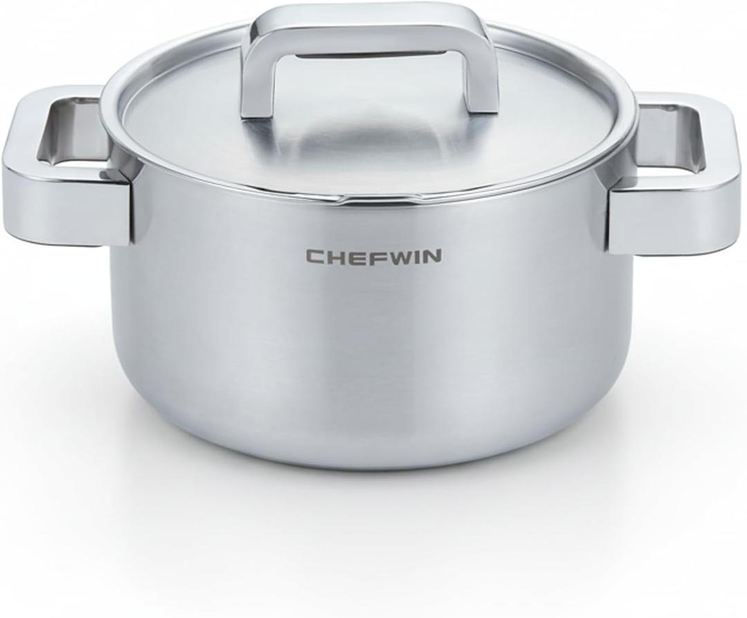 316 Stainless Steel 1.9 Quart Durable Sauce Pot with Lid Casserole, 5Ply, Induction Cookware, Dishwasher Safe, Cool-Touch Silicone Handle