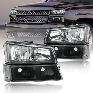 Headlights for 2003-2006 Chevy Silverado Avalanche 1500 2500 Clear Reflector Black Housing without Factory Cladding 2PC Passenger Driver Side Headlamp