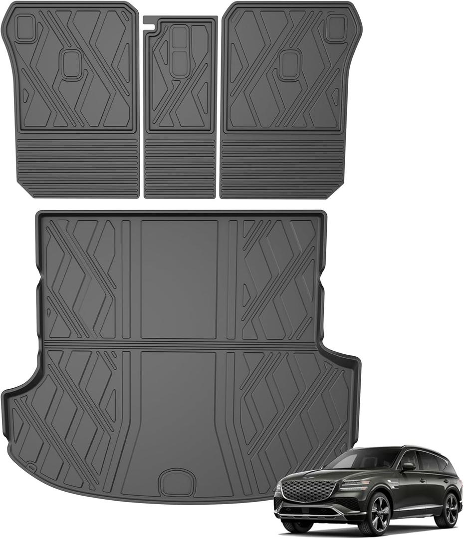 Cargo Mat Compatible with 2021-2025 2026 Genesis GV80 Trunk Mat (Only for 5-Seat) - Custom Fit All Weather Cargo Liner and Backrest Mat GV80 Accessories (Cargo Mat + Seatback Mats)