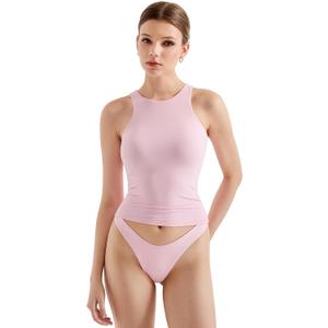 SUUKSESS Women High Neck Sleeveless Double Lined Summer Basic Crop Tank Tops (Large, Pink)