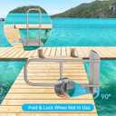 Folding Boat Boarding Platform with Handrail Anti-Rust Dock Steps for Lake, 500lbs Capacity, Non-Slip Surface, Ground Lock & Bumper Strip Dock Ramp for Boats, Pontoons, Yachts