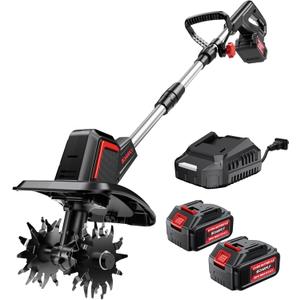 Cordless Electric Tiller for Gardening, Total 8.0Ah Battery Powered Mini Cultivator with 24.0AH Batteries & Charger, 9" Width, 6.6" Depth, 48 Steel Tines Rototiller for Soil Cultivation