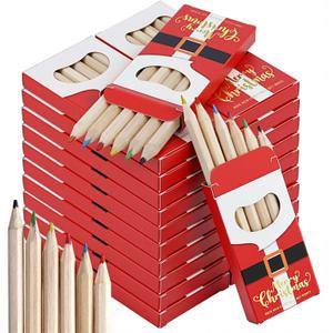 Tinlade 50 Pcs Mini Colored Pencils Bulk 3.5 Inch Coloring Drawing Pencil 6 Different Color for Adult Classroom School Drawing Birthday Wedding Party Favors (Christmas)