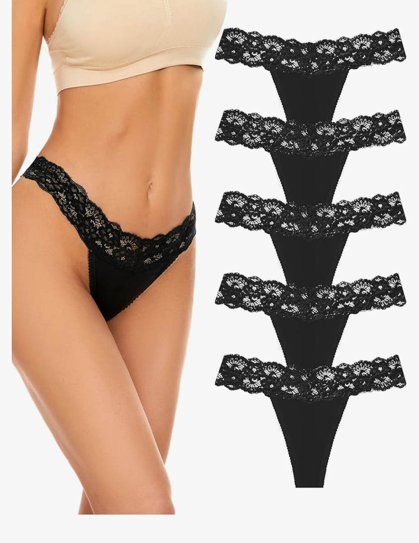 voenxe Seamless Thong for Women,No Show Lace Underwear,Ladies Breathable Comfort Panties Soft Laser Cut Undies,Tanga,5-Pack