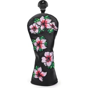 Golf Headcovers Embroidery Driver Cover Fariway Wood Headcover Hybrid Head Covers Leather Golf Club Covers for Most Brand, Black