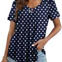 OIDUICOULD Womens Plus Size Tops Short Sleeve Shirts V Neck Casual Soft Blouse Navy Polka Dot 3X (Blue, XXXL)