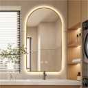 40"H x 24"W Arched LED Bathroom Mirror, Brushed Gold Framed Backlit Vanity Mirror with Lights, Wall Mounted Lighted Mirror, Dimmable 3-Color Shatter-Proof Arch Smart Mirror, UL-Listed, CRI 90+