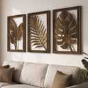 Framed Boho Cutout Carved Wood Wall Art Decor for Living Room, 24x36 Inch, 24" W x 36" H x 3 Pcs