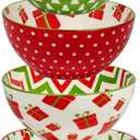 Holiday Fun 13 oz Porcelain Bowls Set of 6  Festive Assorted Designs, Chip-Resistant, Dishwasher & Microwave Safe, Durable All-Purpose Holiday Dinnerware for Snacks, Soups, and Desserts. (4.75 inches (W) x 2.25 inches (H))