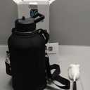 Insulated Water Bottle | Thickened Stainless Steel Vacuum Metal | Portable Sports Half Gallon Large Water Jug for Gym and Hiking with Straw, Carrier Bag, Handle Strap | BPA-Free 64 oz (Advanced Black)