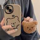 Cute Brown Teddy Bear Pattern Phone Case with Kawaii 3D Cartoon Bear Hangings iPhone X/XS, Non-Slip Design and Shock Absorption, Phone Case for Teen Girls, Boys, Women and Men(iPhone - X/XS)