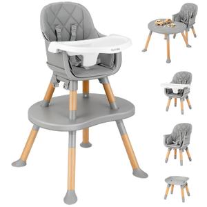 Ezebaby Foldable Wooden High Chairs, 3-in-1 Convertible Baby High Chair, Dining Booster Seat, Toddler Chair, Easy Clean High Chairs for Babies and Toddlers with Large Adjustable Tray- Transparent Gray