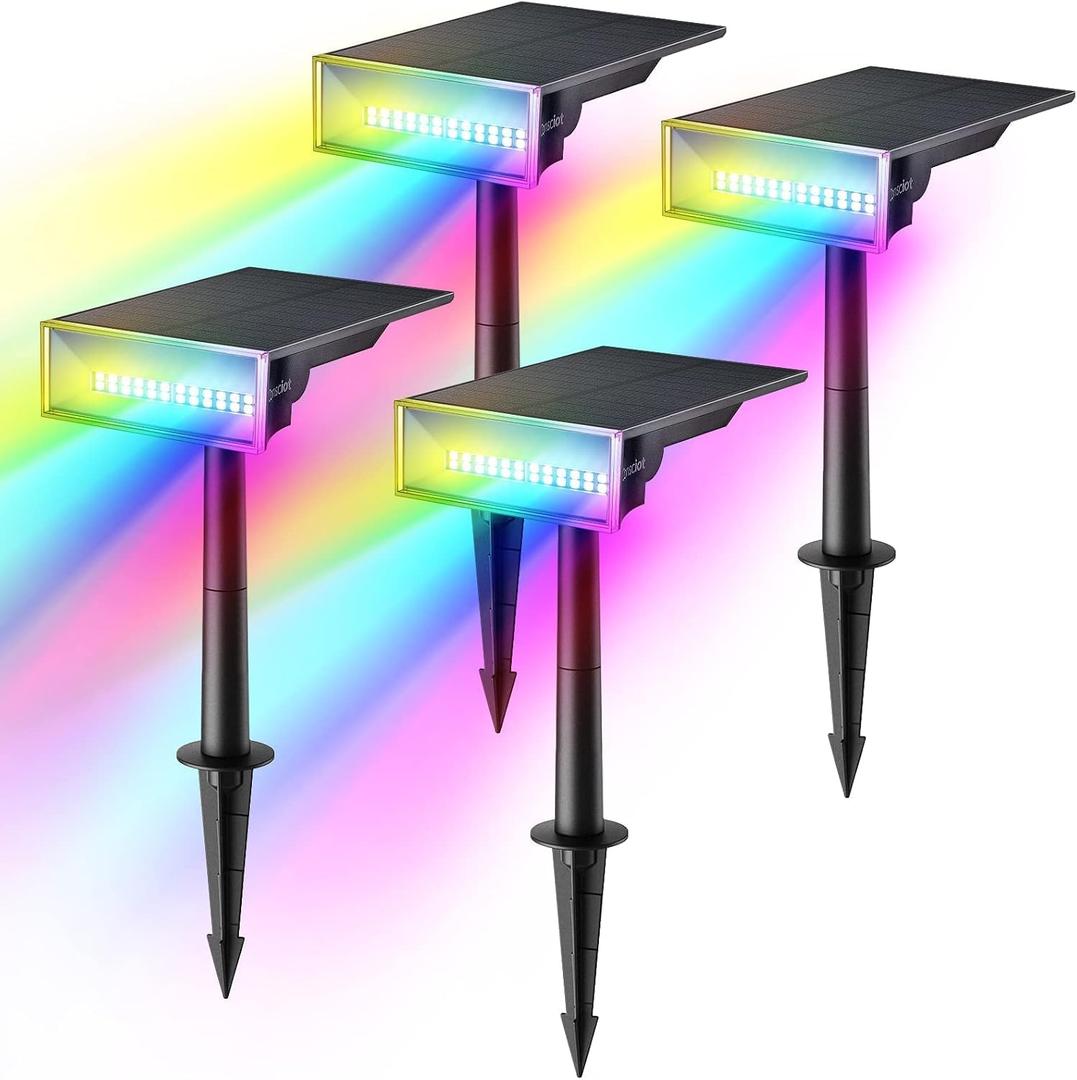 Consciot Solar Spot Lights Outdoor, Adjustable 170 Solar Outdoor Light, 7 Multicolored Garden Light Waterproof IP65, Landscape Lighting for Yard Pool Garden Tree, 4 Pack