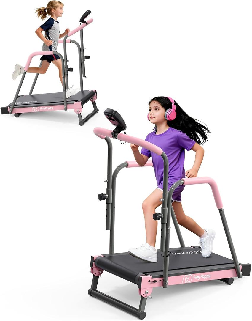 Kids Treadmill, Treadmill for Kids Manual with Handle Bar Up to 165Lbs Capacity, Upgraded Kids Exercise Equipment with 2 Adjustable Incline Mode & 4 Level Upright Height