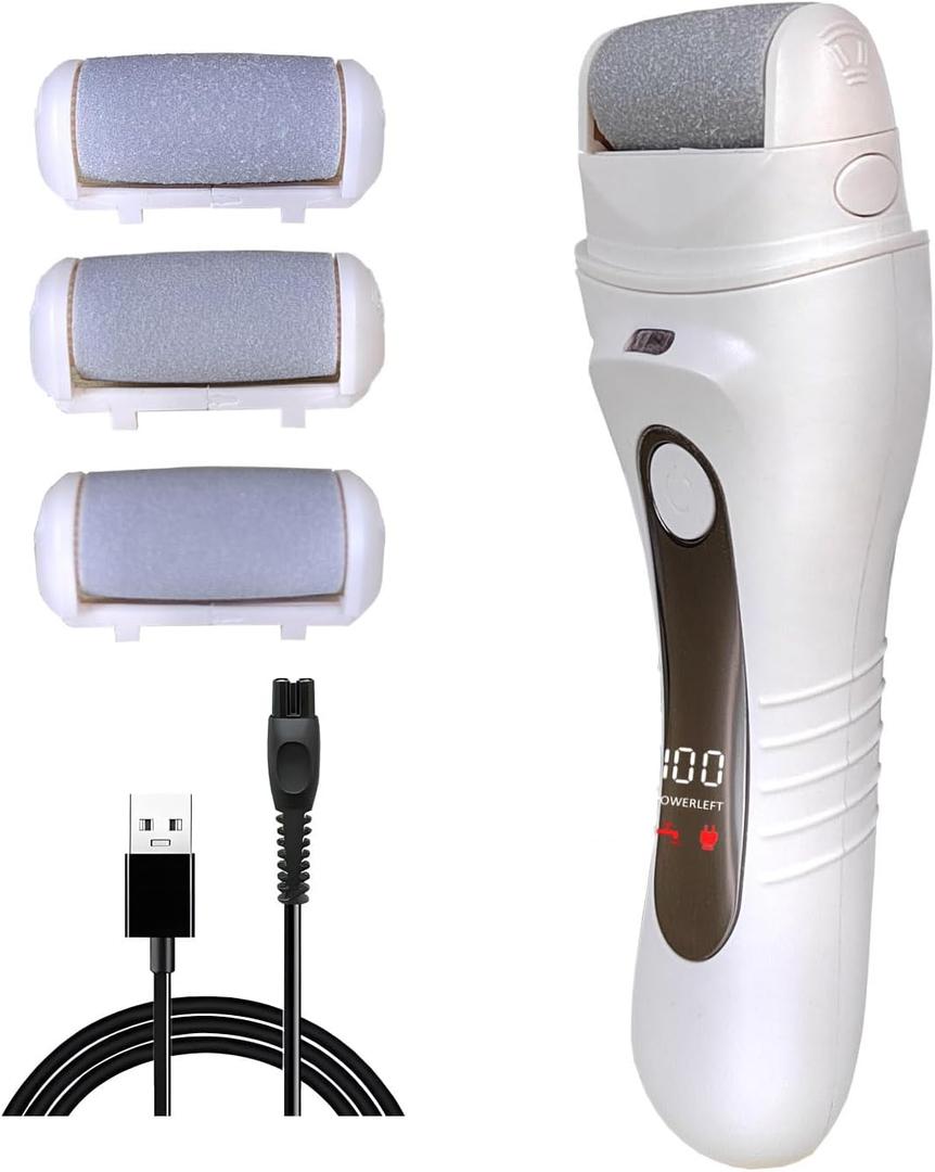 Electric Callus Remover for feet - FSA Eligible - Portable Rechargeable Electric Foot Files with 3 Heads - Pedicure Kit for Dry Dead Hard Cracked Skin (1 Count (Pack of 1))