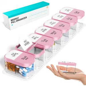 Odaro Extra Large Weekly Pill Organizer 2 Times A Day, Pill Box 7 Day Am Pm to Hold Daily Medicine Vitamin and Supplements - Pink