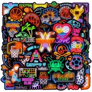 4 x 100pcs Neon Sports Theme Waterproof Vinyl Stickers - Football Soccer Baseball Basketball Decor & Party Favors Gifts for Laptop, Water Bottle, Skateboard