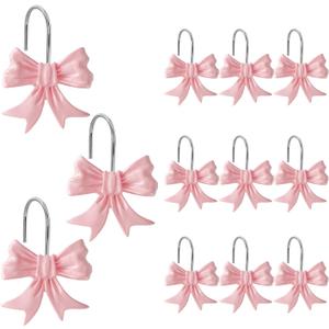 Cute Bow Knot Shower Curtain Hooks Rings, Modern Home Decorativ Rust Resistant Hangers, 12PCS Shower Hooks for Bathroom Shower Rod, Bedroom, Living Room (Bow Pink)