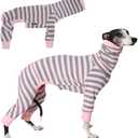 Whippet Shirt, Thin Striped Base Layer Onesie for Greyhounds, Lightweight Striped Base Layer for Sighthounds (Pink&Grey, Size 8(35-41lbs))