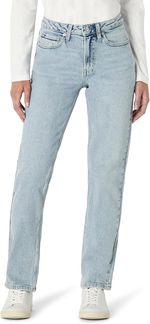 Amazon Essentials Women's High-Waisted Tummy Control Straight Leg Jeans (0, Iced Light Wash)