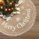AerWo Christmas Tree Skirt 36 Inch, Burlap Tree Skirt Printed with White Snowflake and Merry Christmas Decor, Brown Tree Skirt for Christmas Decorations New Year Holiday Party Supply Indoor Outdoor