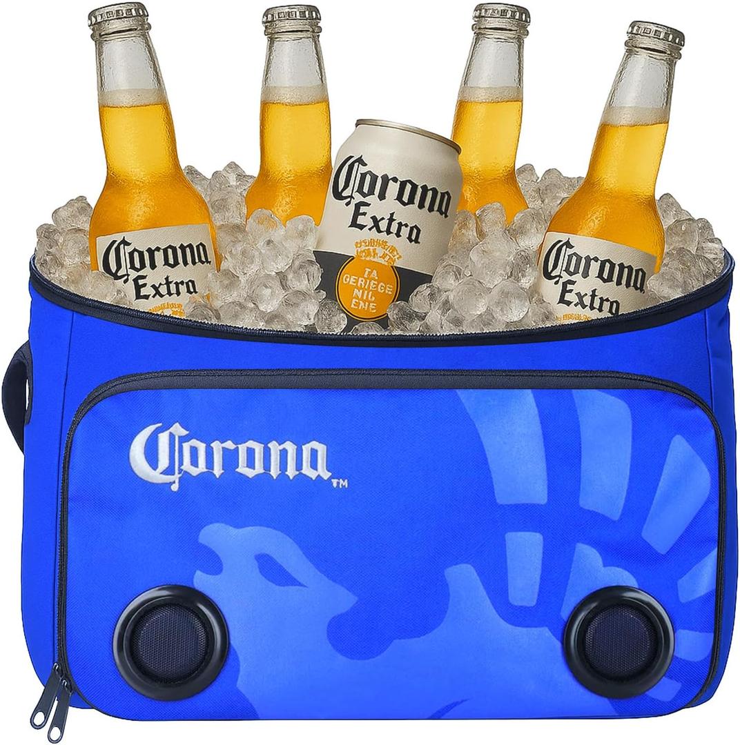Corona Insulated Cooler with Speakers  Holds 36 Cans, Modern Floating Design, Super Portable Travel Bag, Durable Bluetooth Speaker for Parties, Festivals, Boats, Beaches