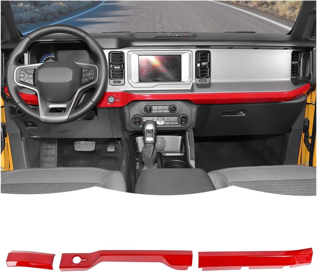 RT-TCZ Center Console Dashboard Strip Cover Trim Decoration Interior Accessories for Ford Bronco 2021-2025 (Red)