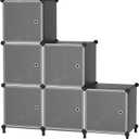 Cube Storage Organizer, 6-Cube Shelves Unit with Doors, DIY Stackable Plastic Clothes Organizer for Bedroom and Under Stairs Storage Unit, Each Compartment 30 x 30 x 30 cm Black ATTSL6001
