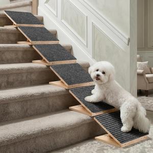 Dog Ramp for Stairs 6 Pack - Adjustable Wooden Stair Wedges for Small Dogs, Foldable Indoor Dog Stair Ramp with Triangular Support and Non-Slip Pads for Senior and Short-Legged Pets
