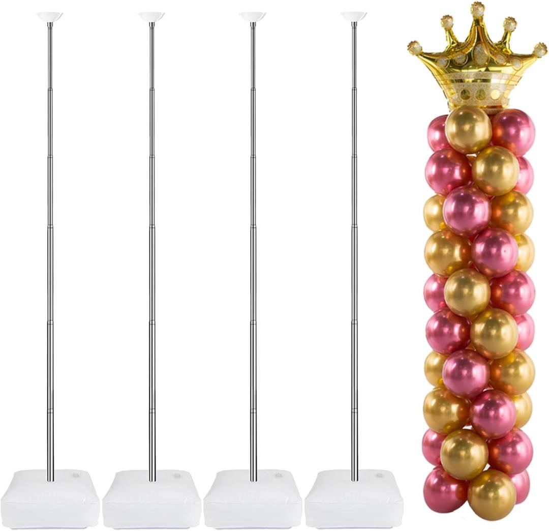 Metal Balloon Column Kit Set of 4, Reusable Telescopic Design with Base, Height Adjustable from 1.5 to 7 Ft, Balloon Stander for Party Decorations