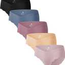 Angelhood 5 Pack Maternity Underwear Seamless, Pregnancy Postpartum Panties Wave Edge No Show Bikini Under Bump (Medium)